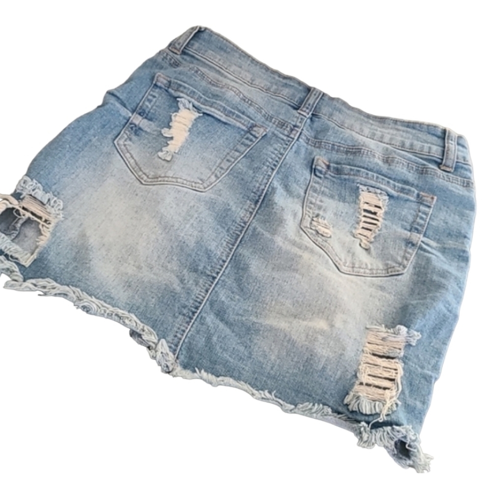 WAX JEAN Distressed Cut Off Jean Skirt S M Ripped Destroyed Denim Raw Hem Frayed - Picture 5 of 15